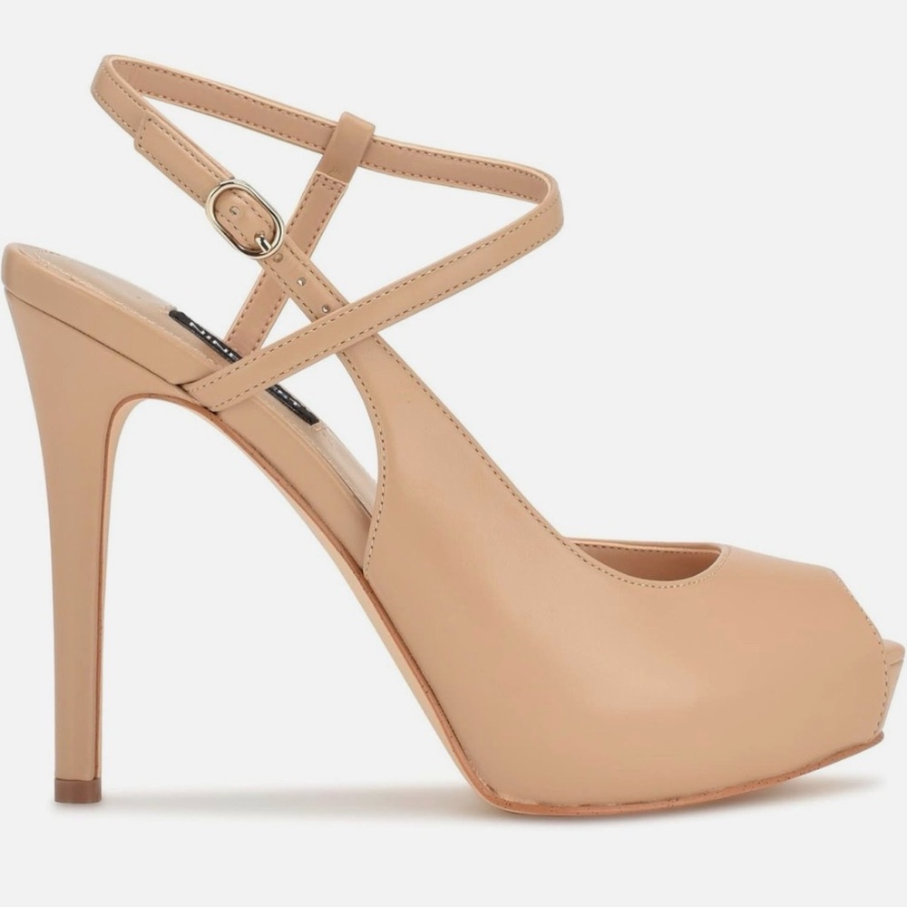 Nine West Tan Peep-Toe Heels